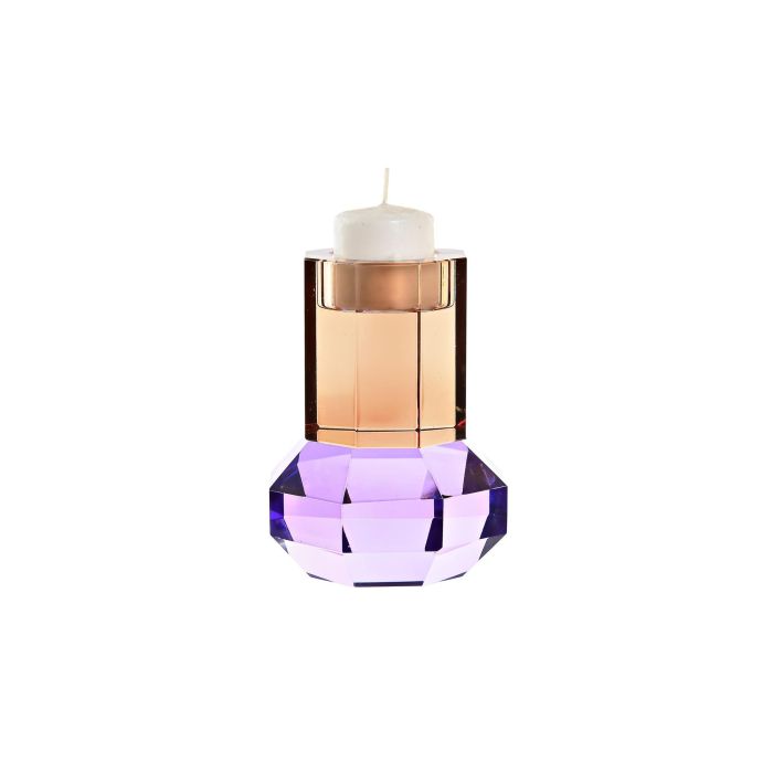 DKD Home Decor Portavela Decorativo Moderno de Cristal, Colores Naranja y Lila Bicolor, 9 x 9 x 12 cm 2