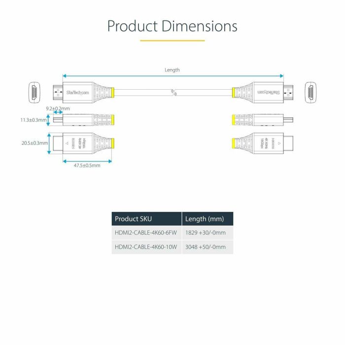 Cable USB Startech HDMI2-CABLE-4K60-10W Blanco 3 m 2
