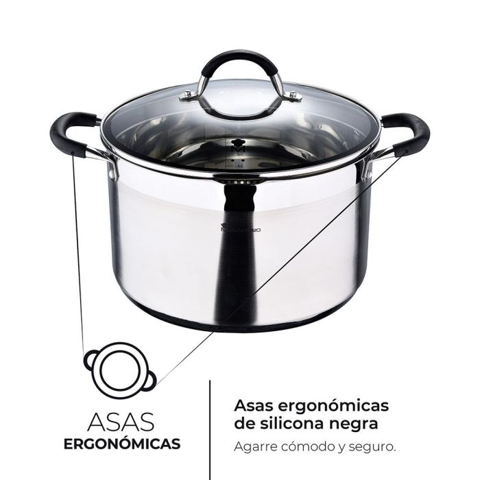 Masterpro Olla Foodies Bgmp-1506-bk, Acero Inoxidable 18/10, 9.5L, Ø28x16.5cm, Tapa de Vidrio, Inducción 2 Masterpro Olla Foodies Bgmp-1506-bk, Acero Inoxidable 18/10, 9.5L, Ø28x16.5cm, Tapa de Vidrio, Inducción 2