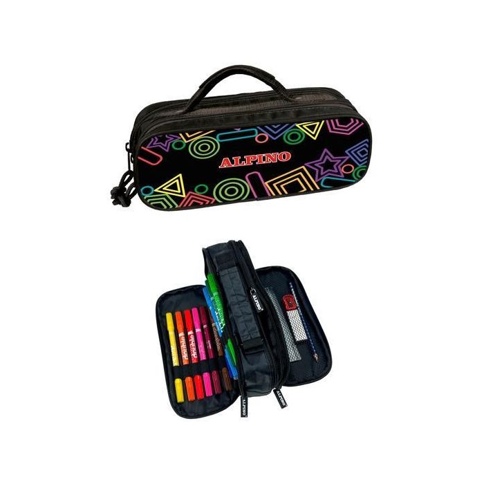 Alpino Plumier Mini Black 3 Compartimentos Material Incluído Alpino Plumier Mini Black 3 Compartimentos Material Incluído