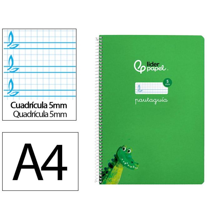 Cuaderno Espiral Liderpapel Din A4 Pautaguia Tapa Dura 80H 90 gr Cuadro Pautado 5 mm Color Verde 5 unidades