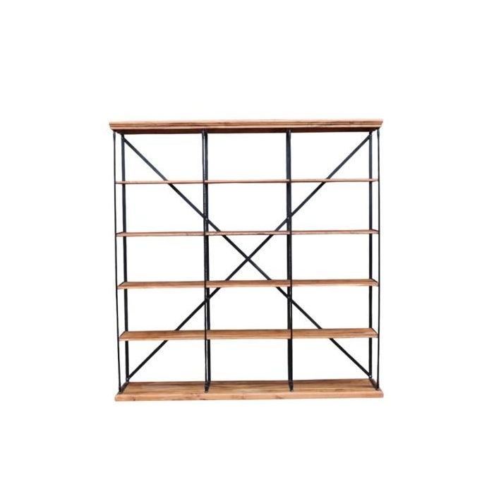 DKD Home Decor Estantería Loft Negra y Natural de Sheesham y Metal, 220x213x43 cm con 4 Estantes, Desmontable