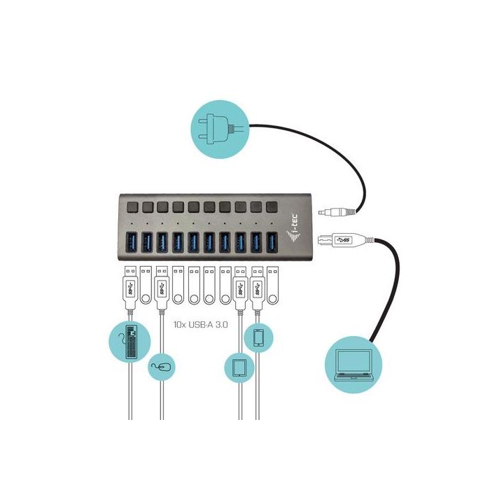 i-tec USB 3.0 Charging Hub 10 Port + Power Adapter 48 W EU Power 1 i-tec USB 3.0 Charging Hub 10 Port + Power Adapter 48 W EU Power 1