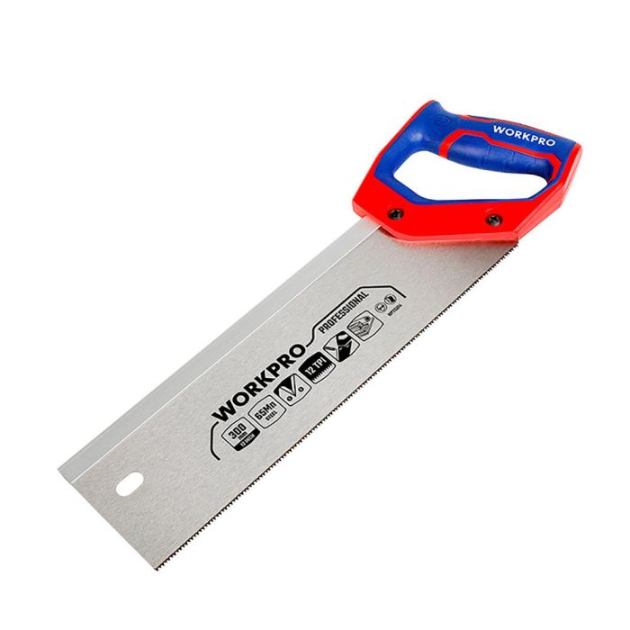 Workpro Serrucho de Costilla 300 mm, 12 TPI, Hoja 65 Mn, Mango Ergonómico, para Madera, Bambú y PVC