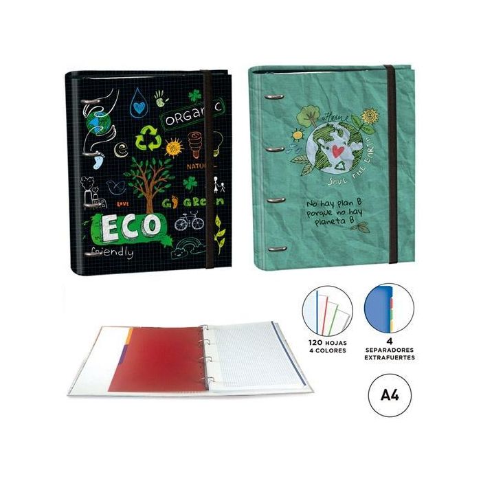 Senfort Carpeta Anillas 4x30 mm Ringbook C-Recambio 120H A4, 4 Bandas de Color, 4 Separadores, Modelo Ecology Surtido Senfort Carpeta Anillas 4x30 mm Ringbook C-Recambio 120H A4, 4 Bandas de Color, 4 Separadores, Modelo Ecology Surtido