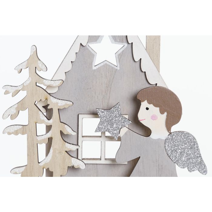 DKD Home Decor Decoración Navidad Tradicional: Pack 12 Ángeles de Madera Rojo y Gris, 20x15x4 cm (Unidades Surtidas) 1
