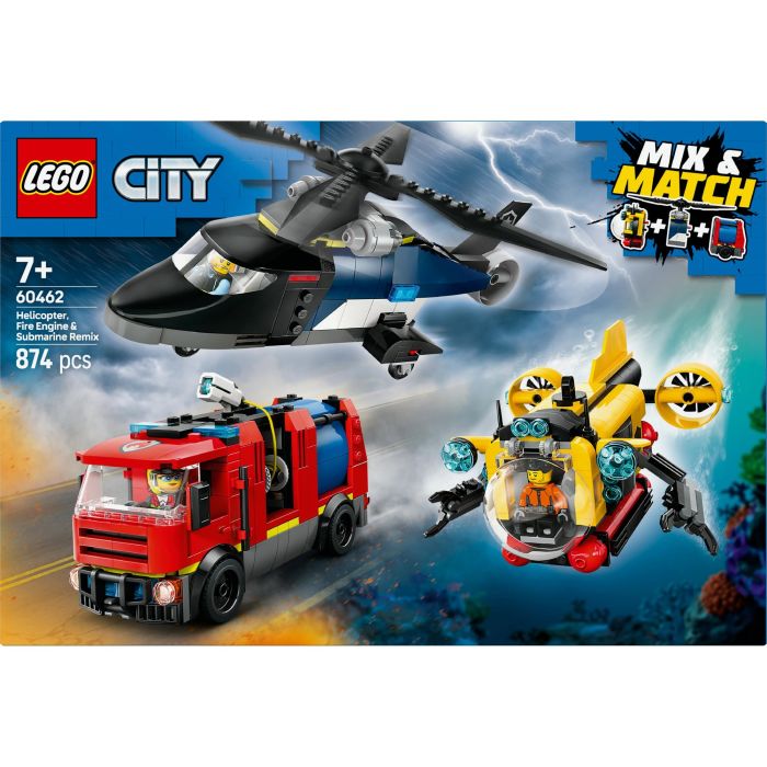 LEGO 60462 City Set de Construcción: Helicóptero, Camión de Bomberos y Submarino Modular - Juguete Infantil 7+ Años 8