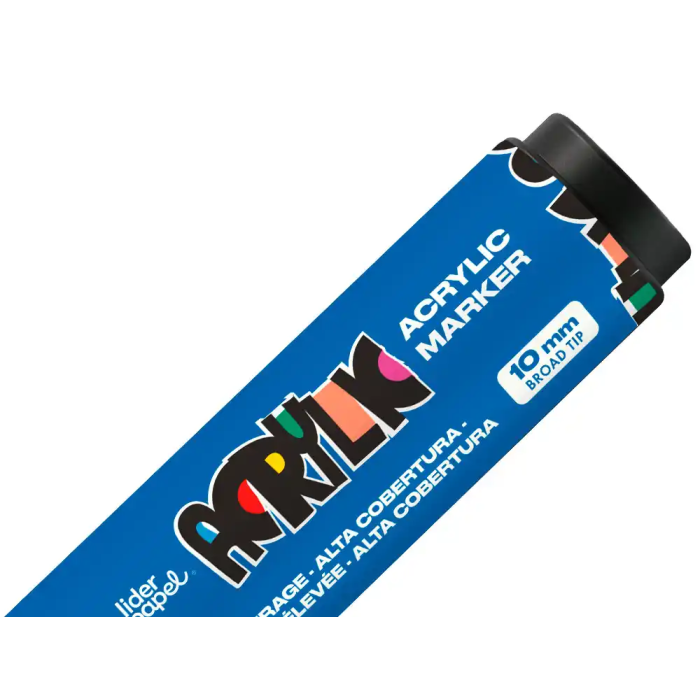 Liderpapel Rotulador Acrylic Punta Rectangular 10 mm Azul para Todo Tipo de Superficie Base Agua 3