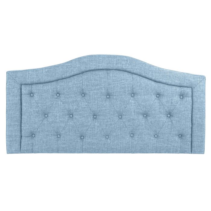DKD Home Decor Cabecero Cama Tradicional Capitoné de Poliéster y Madera Azul Celeste 145 cm