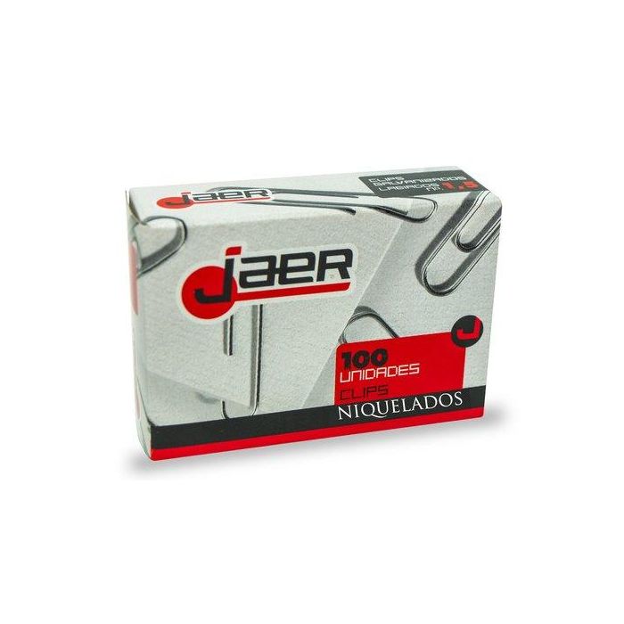 Clip Jaer Nº1,5 (26 Mm.) Labiado Niquelado Caja De 100 (Set de 10)