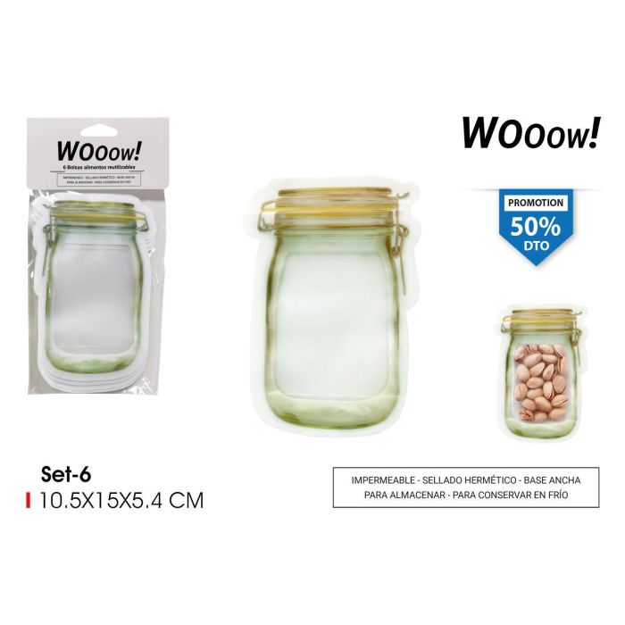 Wooow Set de 6 Bolsas de Alimentos Reutilizables 10.5X (36 Unidades) 0 Wooow Set de 6 Bolsas de Alimentos Reutilizables 10.5X (36 Unidades) 0