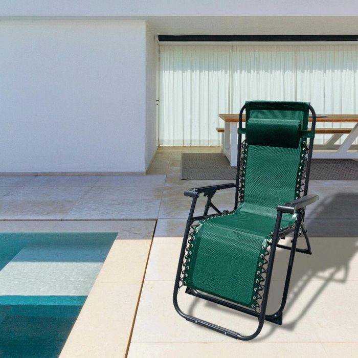 Marbueno Tumbona Plegable Acero Con Cojin Jardin y Piscina 90X66X108 cm Gravedad Cero Verde 10008 1