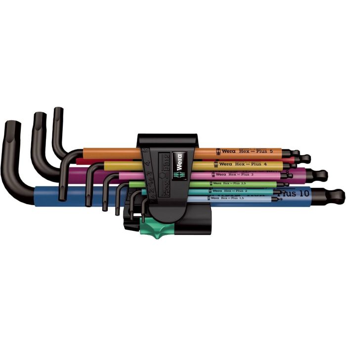 Wera 05022210001 Juego de llaves Allen Hex-Plus Blacklaser métricas de acero inoxidable, 9 piezas