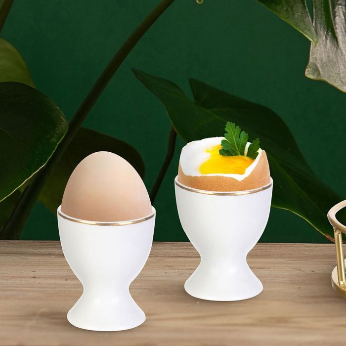 Home Deco Factory Huevera Con Ribete Dorado Lounge Porcelana 2