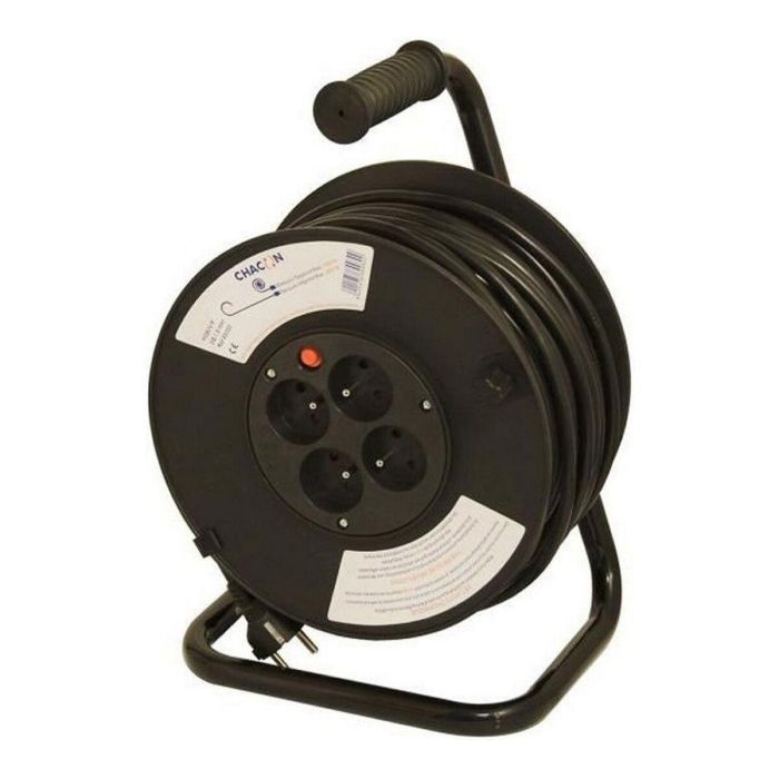 Chacon Enrollador de manguera 40m, 4 tomas 16A, Cable 3x1.5mm², Interruptor de seguridad térmico, Mango ergonómico, Protección infantil Chacon Enrollador de manguera 40m, 4 tomas 16A, Cable 3x1.5mm², Interruptor de seguridad térmico, Mango ergonómico, Protección infantil