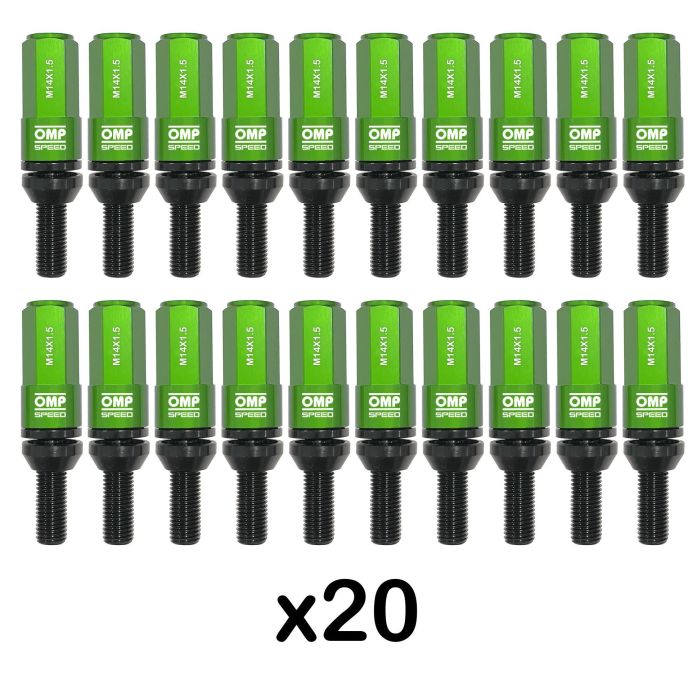 Omp Speed Juego De 20 Tornillos Con Protector De Aluminio De Colores M14x1.5 Llave De 17-19 Largo 28 mm Con Protector Verde OMPS09981408 4 Omp Speed Juego De 20 Tornillos Con Protector De Aluminio De Colores M14x1.5 Llave De 17-19 Largo 28 mm Con Protector Verde OMPS09981408 4