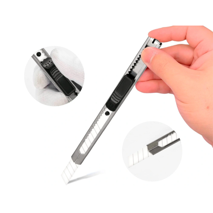 Q-connect Cuter Metálico Estrecho Cuchilla Cerámica 9 mm XD-C18 con Clip Blister 1 Unidad 4