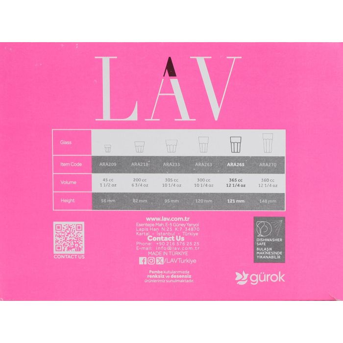 Lav Set 6 Vasos de Refresco Aras 365cc (8 Cajas)