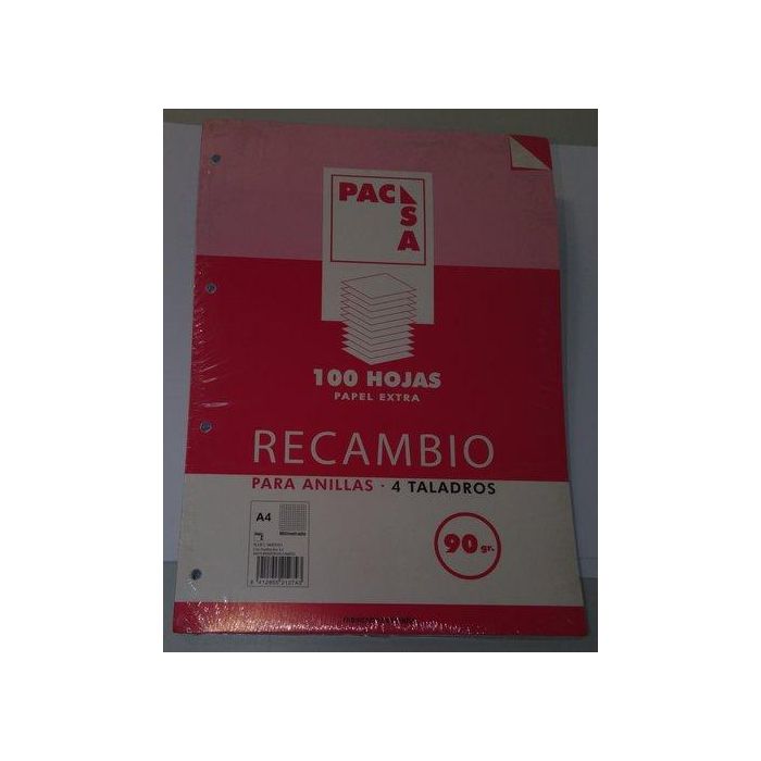 Recambio Pacsa A4 100H 90G 4 Taladros Milimetrado