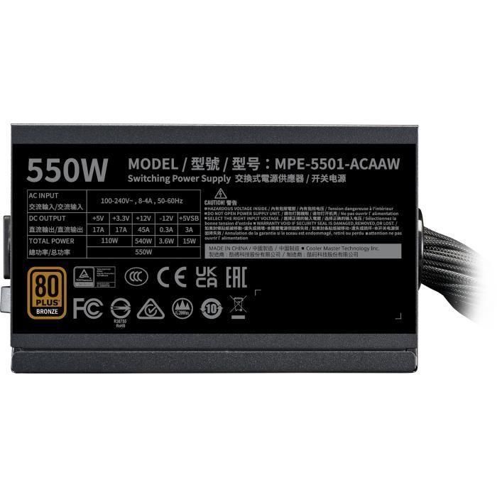 Cooler Master MWE Bronze 550W V2 Fuente Alimentación PC 230V 80 Plus Bronze con Cables Planos Negros y 5 Años Garantía 3