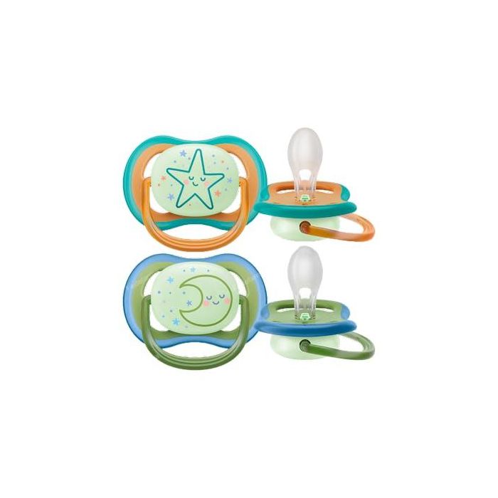 Avent Chupete Ultra Air Nocturno +18 meses, diseño Luna/Estrella, color neutro