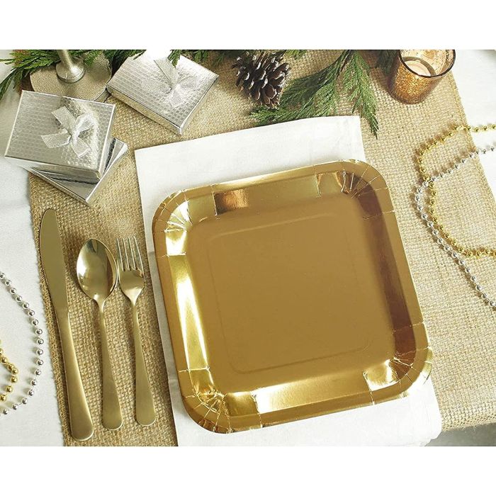 Set de 3 platos cuadrados de cartón oro 26 cm Algon (18 Cajas) 3 Set de 3 platos cuadrados de cartón oro 26 cm Algon (18 Cajas) 3