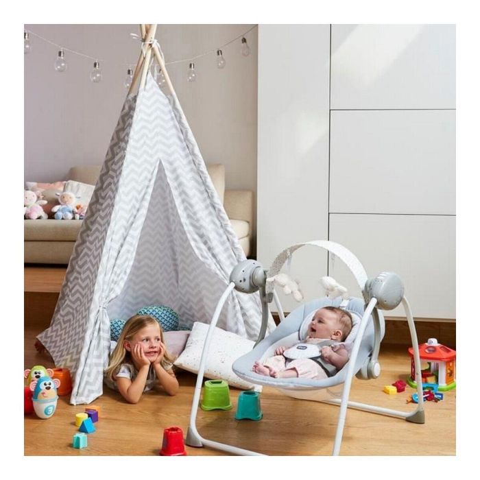 Chicco Columpio Balancín Automático Relax & Play para Bebé - 5 Velocidades, Música, Barra de Juegos, Respaldo Reclinable, Plegable Gris 2