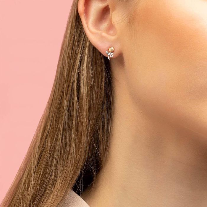 Disney Pendientes Rosa La Bella y la Bestia Plata 925 3