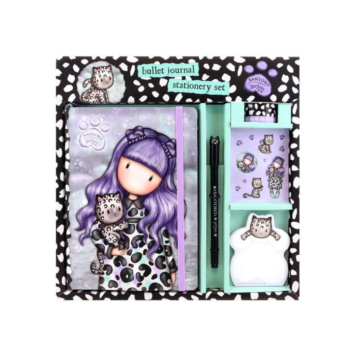 Set de Papelería Gorjuss Smitten kitten Morado Negro Blanco