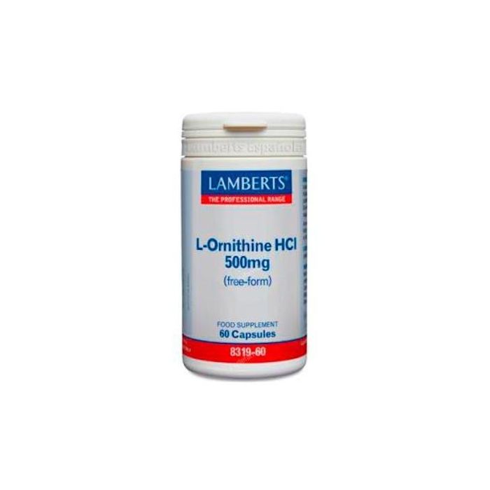 LAMBERTS L-Ornitina Hcl 500 mg, Aminoácido No Esencial para Crecimiento Muscular, 60 Cápsulas Apto Vegetarianos