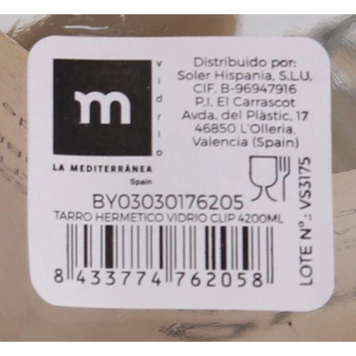 Tarro Hermético de Vidrio Clip 4200 ml - La Mediterranea (4 Unidades) 14 Tarro Hermético de Vidrio Clip 4200 ml - La Mediterranea (4 Unidades) 14