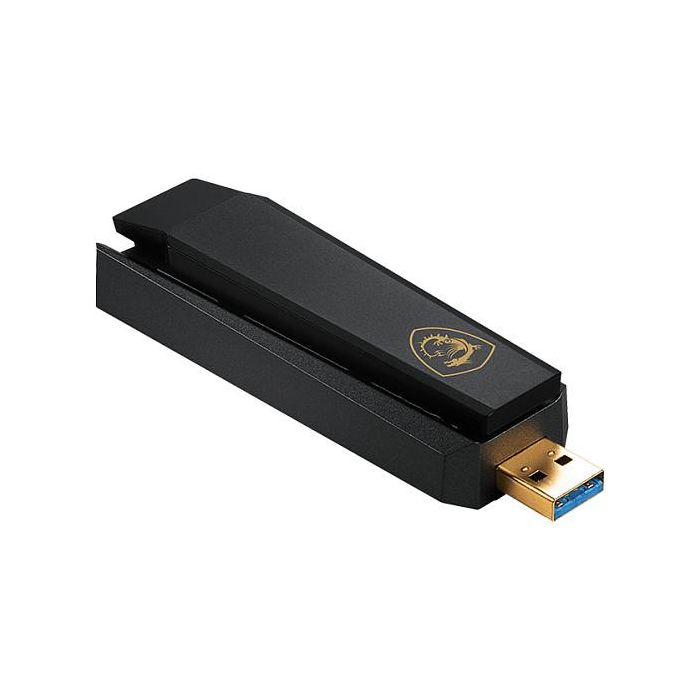 MSI Adaptador Wifi 6E GUAXE54 AXE5400 USB 3.2 Gen 1, WiFi 6E (802.11ax), 2.4GHz AX hasta 574 Mbps, 5GHz AX hasta 2402 Mbps, 6GHz AX hasta 2402 Mbps 5
