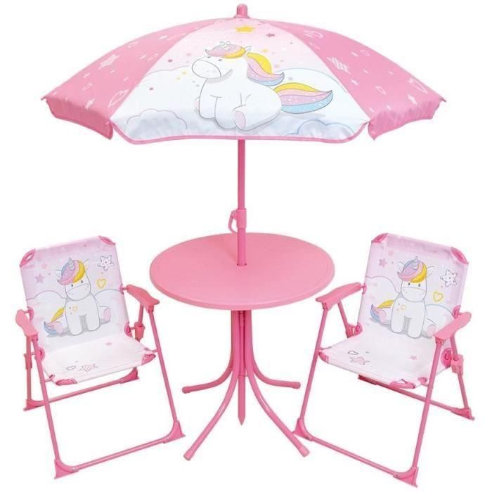Muebles de jardín - FUN HOUSE - Muebles de jardín Unicornio: Mesa Al.46 x 46 cm, 2 sillas plegables, sombrilla Al.125 x 100 cm Muebles de jardín - FUN HOUSE - Muebles de jardín Unicornio: Mesa Al.46 x 46 cm, 2 sillas plegables, sombrilla Al.125 x 100 cm
