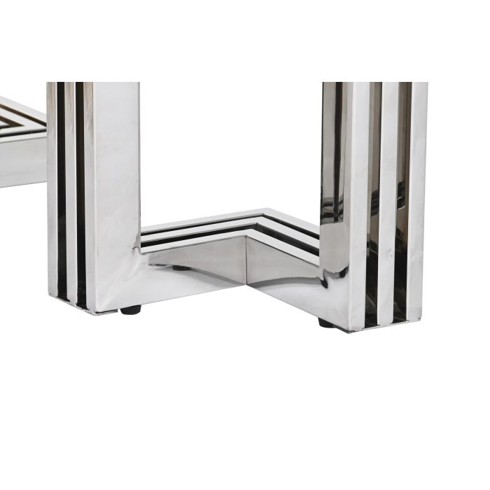 DKD Home Decor Mesa Centro Moderna Blanca Plateada de Acero y Cristal 120x60x45 cm 3