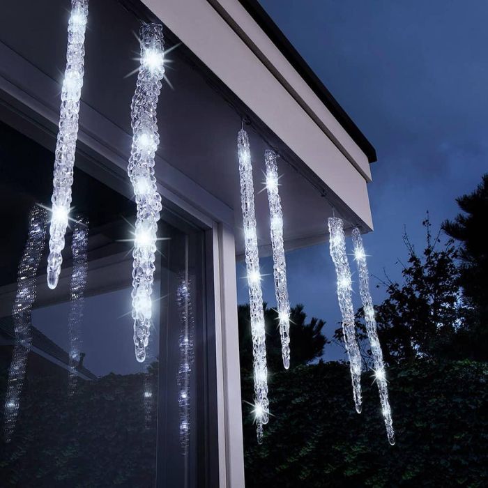 Luces de carámbano conectables exterior parpadeantes luz fria 60 led 3,6 m 2 Luces de carámbano conectables exterior parpadeantes luz fria 60 led 3,6 m 2