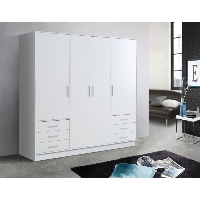 Armario JUPITER 4 puertas 6 cajones - Blanco mate - L 206,5 x P 60 x H 200 cm 1 Armario JUPITER 4 puertas 6 cajones - Blanco mate - L 206,5 x P 60 x H 200 cm 1