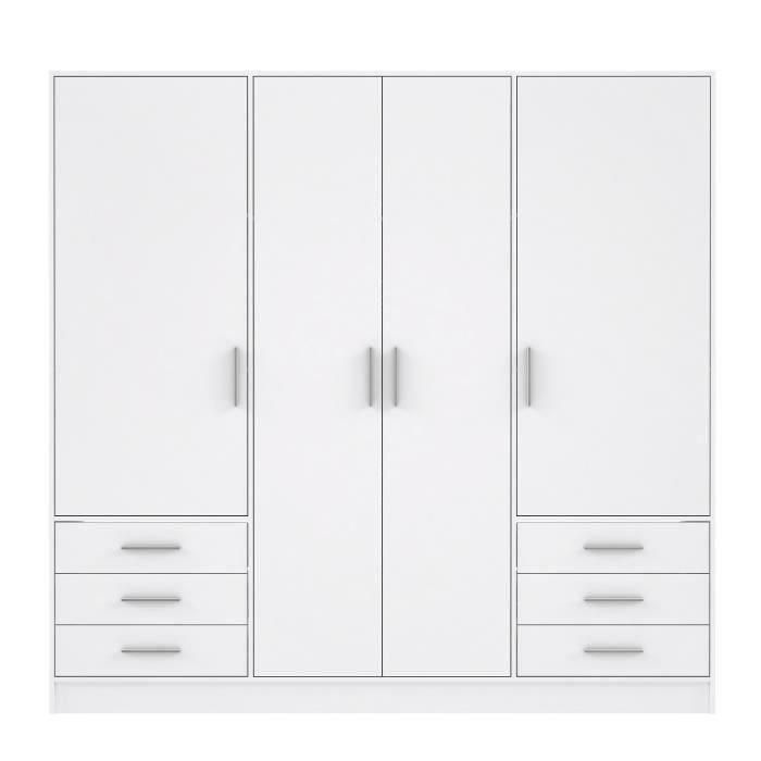 Armario JUPITER 4 puertas 6 cajones - Blanco mate - L 206,5 x P 60 x H 200 cm 2 Armario JUPITER 4 puertas 6 cajones - Blanco mate - L 206,5 x P 60 x H 200 cm 2