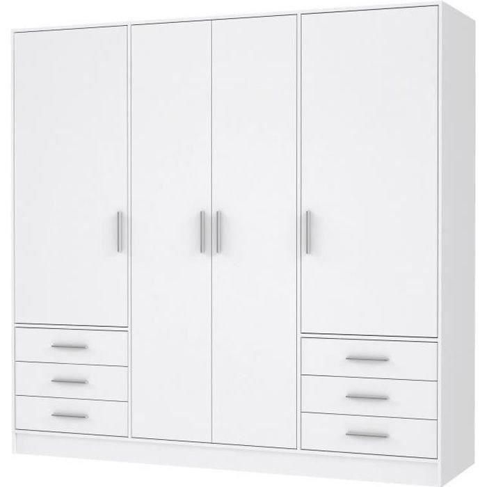 Armario JUPITER 4 puertas 6 cajones - Blanco mate - L 206,5 x P 60 x H 200 cm 4 Armario JUPITER 4 puertas 6 cajones - Blanco mate - L 206,5 x P 60 x H 200 cm 4