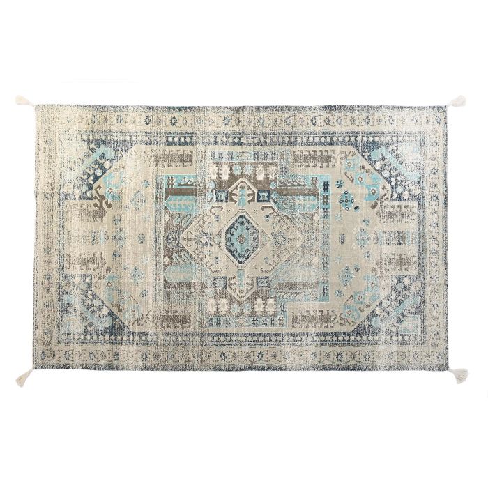 DKD Home Decor Alfombra Árabe Colección Casablanca de Poliéster Hecha a Mano con Flecos Azul Beige 900 gsm 180x120 cm 0 DKD Home Decor Alfombra Árabe Colección Casablanca de Poliéster Hecha a Mano con Flecos Azul Beige 900 gsm 180x120 cm 0
