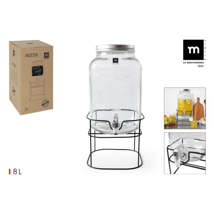 Tarro dispensador con grifo de 8 litros y soporte de metal - La Mediterran by Inde (4 Unidades) Tarro dispensador con grifo de 8 litros y soporte de metal - La Mediterran by Inde (4 Unidades)