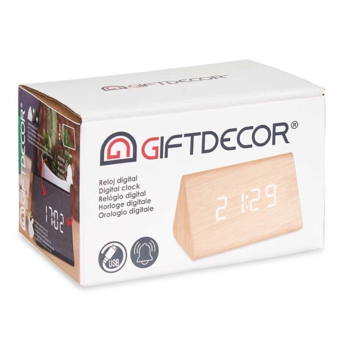 Giftdecor Reloj Digital Efecto Madera 11.7x7.5x8 cm con Cable USB/Pilas AAA/CR2032 (Set de 12) 2