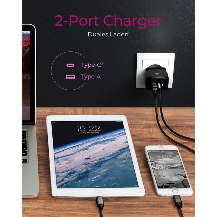 ICY BOX Charger 38W 2-Port USB-A 18W/USB-C 30W Black 5