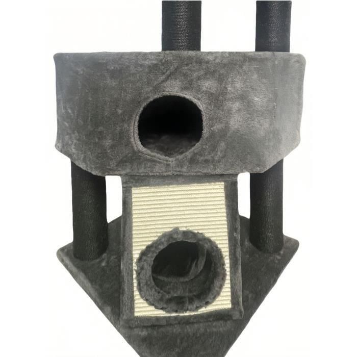 GUILY AL103 Rascador para gatos, gris oscuro, 50x50x141 cm, 2 plataformas, 1 percha, 1 cabaña, 1 rampa, 1 túnel 3