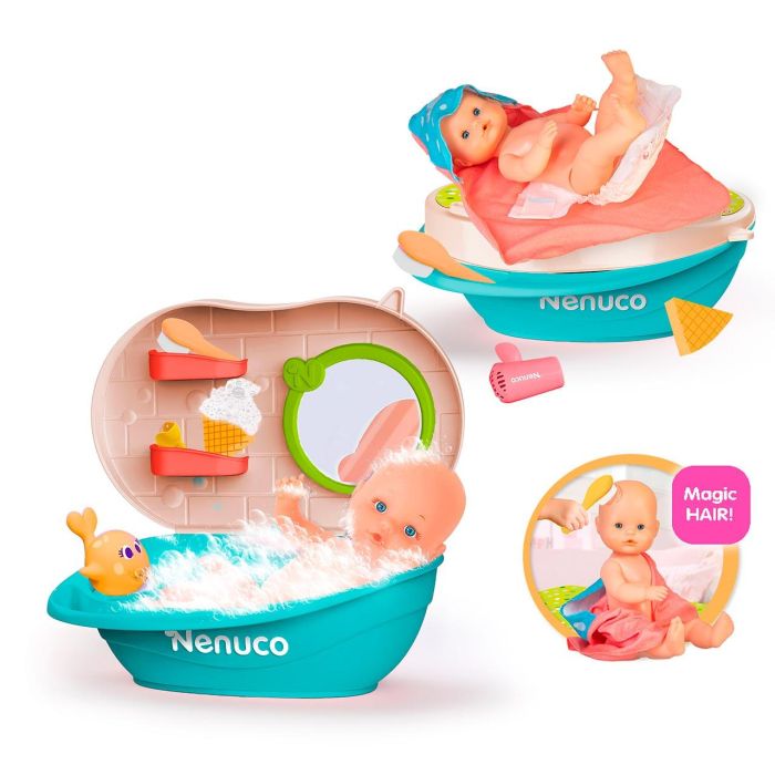 Nenuco Muñeco Baño de Espuma 35 cm con bañera de espuma real, cambiador y efecto mágico en el pelo para 3-6 años 4 Nenuco Muñeco Baño de Espuma 35 cm con bañera de espuma real, cambiador y efecto mágico en el pelo para 3-6 años 4