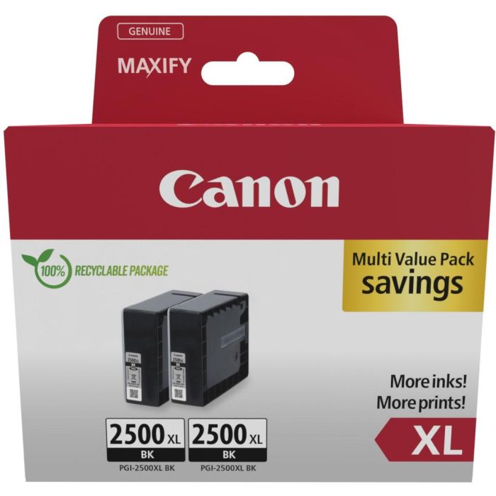 Canon PGI-2500XL 9254B011 Multipack de 2 Cartuchos de Tinta Negra Original para Impresoras Canon