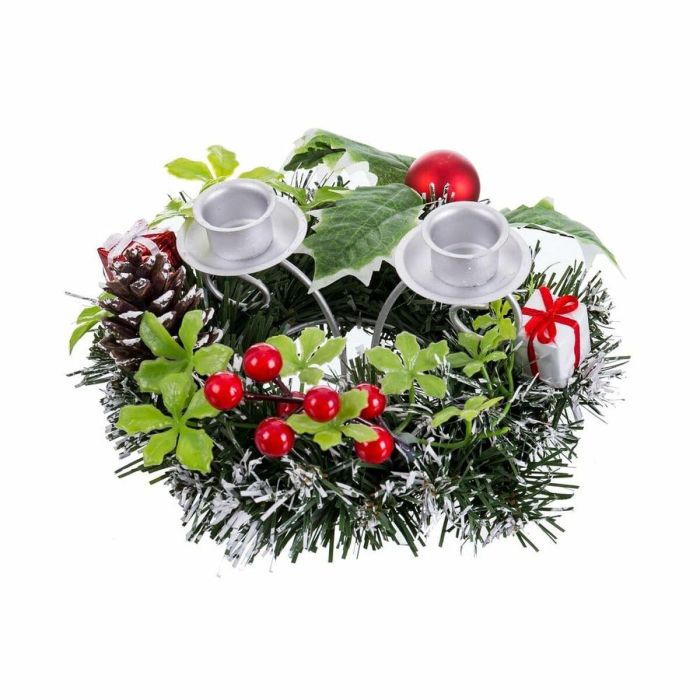 Portavelas Navideño Rojo Multicolor Metal Plástico Piñas 15 cm 3