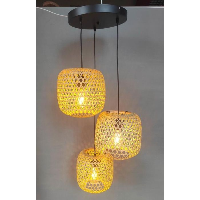 DKD Home Decor Lámpara de Techo de Bambú y Ratán Marrón Negro, Estilo Tropical con 3 Bombillas E27 50W, 43x100 cm 1