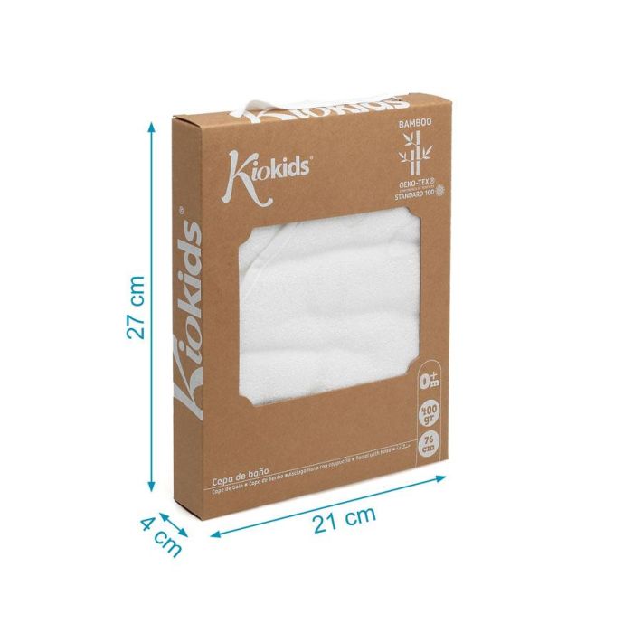 KioKids Toalla de Baño Bebé Bambú Ultra Suave con Capucha Termoclimática Oeko-Tex 76x76 cm Blanca 380 gr 4