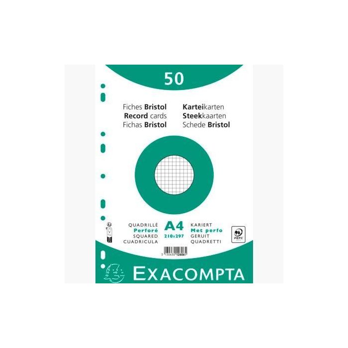 Exacompta Fichas Cartulina Bristol Taladro A4 Cuadrícula 5x5 Pack De 50 Blanco Exacompta Fichas Cartulina Bristol Taladro A4 Cuadrícula 5x5 Pack De 50 Blanco