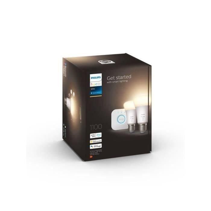 PHILIPS Hue White - Kit de inicio bombilla LED inteligente - 9.5W - E27 - Paquete de 2 1 PHILIPS Hue White - Kit de inicio bombilla LED inteligente - 9.5W - E27 - Paquete de 2 1